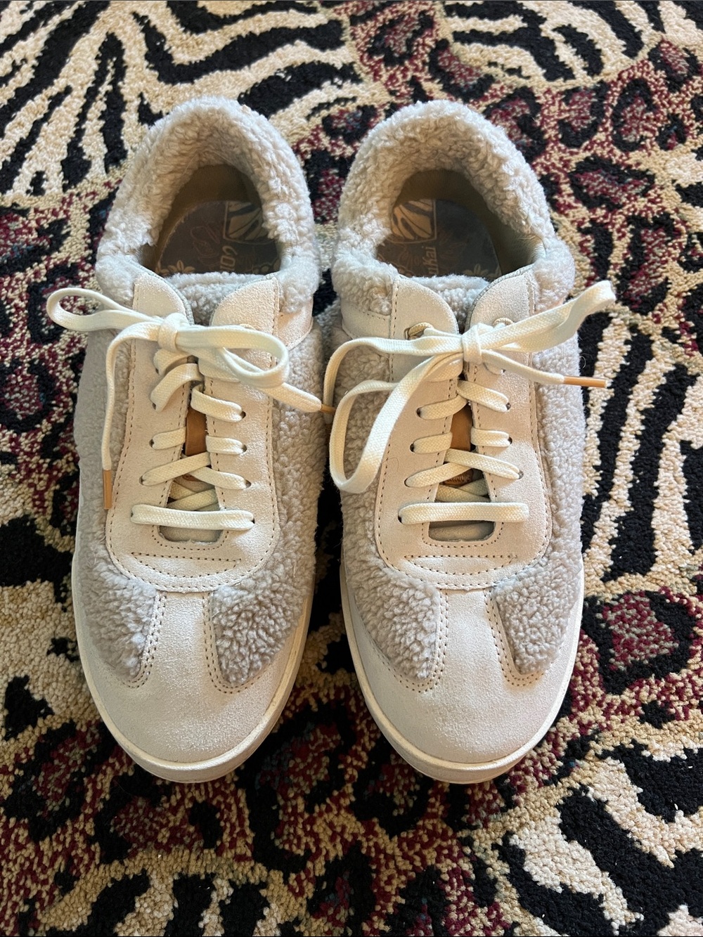OluKai Women's Cream Geniune Sherpa Lace-Up Sneakers